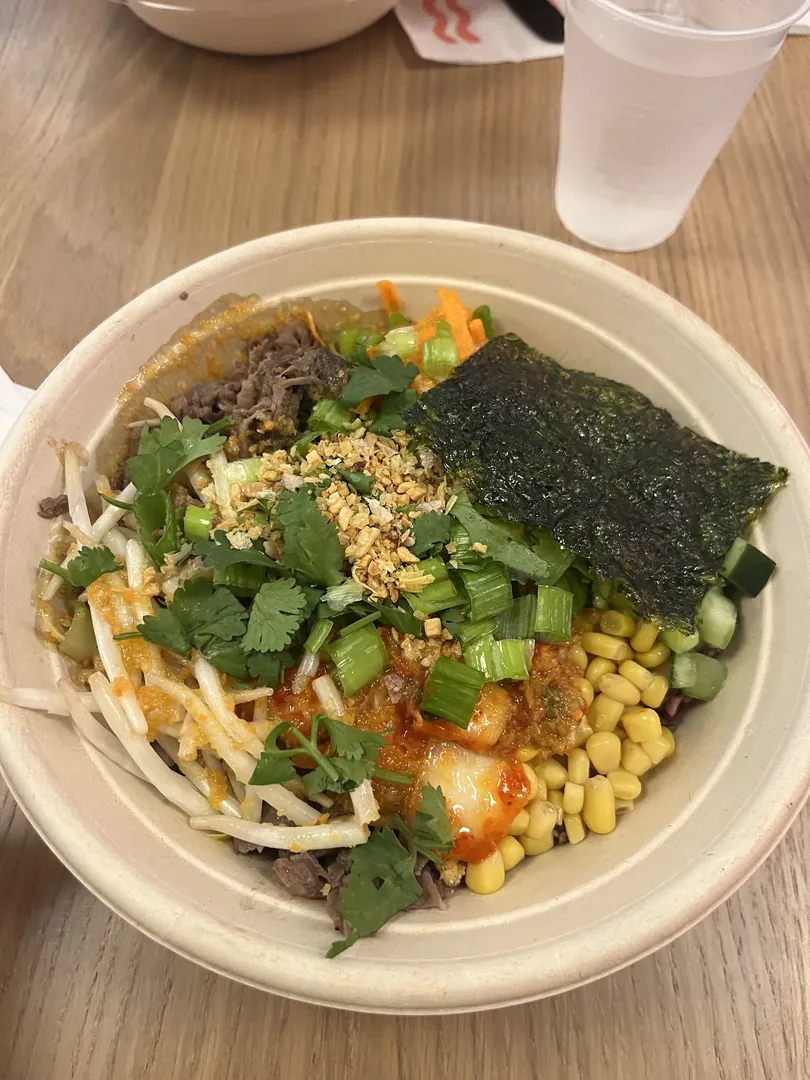 SEOULSPICE Korean rice bowl with beef, egg and kimchi